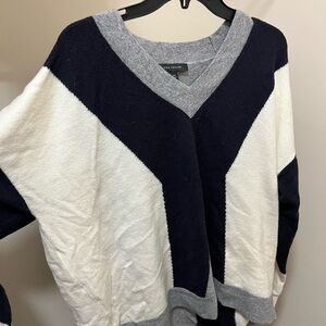 Ann Taylor Navy and Gray V-Neck Sweater